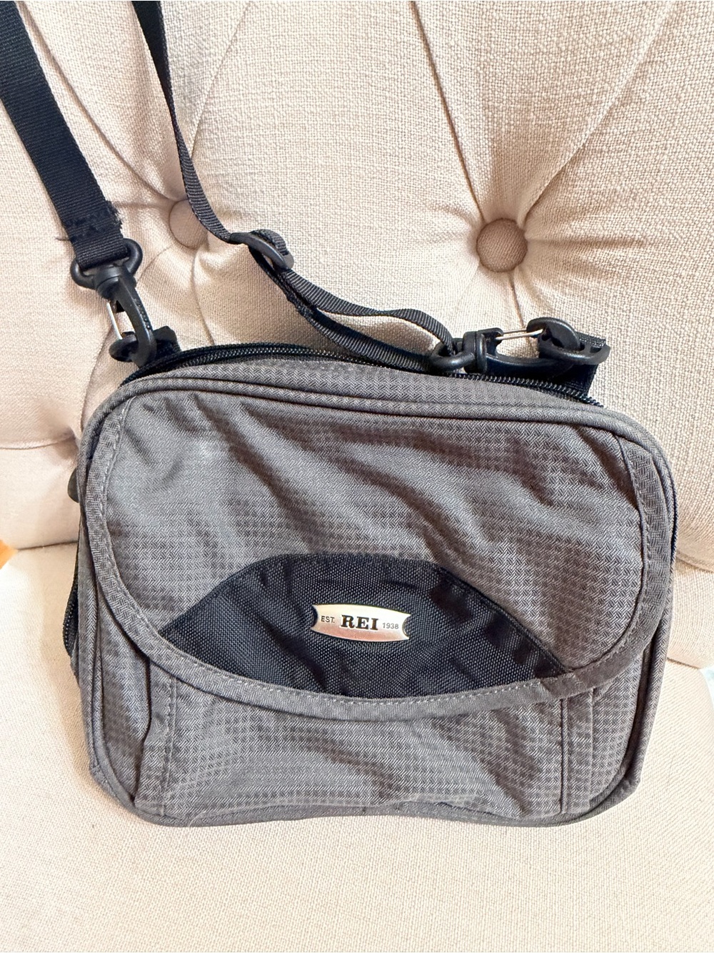 REI Gray and Black Compact Crossbody Messenger Bag